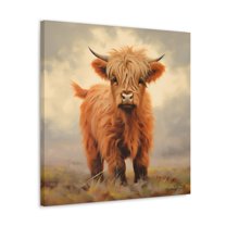Precious Baby Highland Cow Painting Print on Canvas | Farmhouse Wall Decor