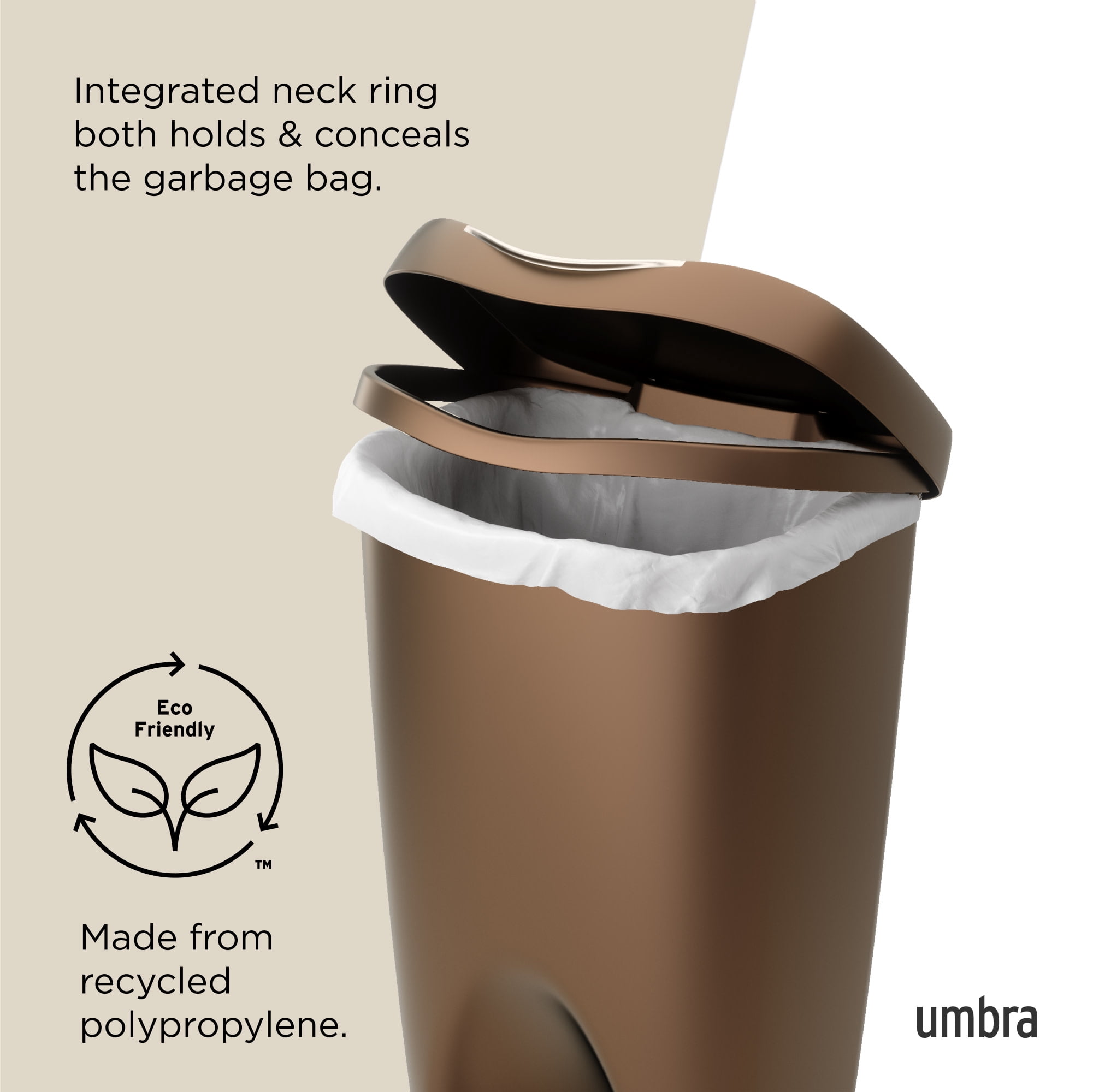 Umbra 13 gal Brim Plastic Step Soft Close Lid Kitchen Trash Can, Bronze