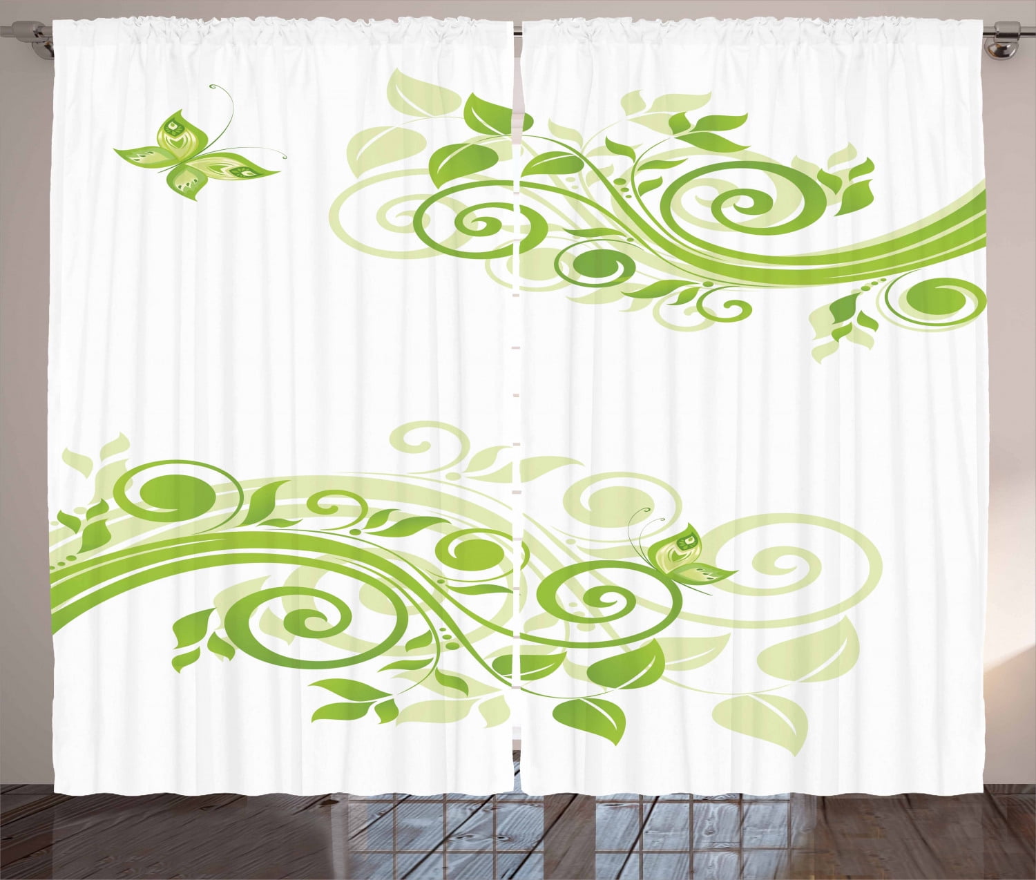 Green Curtains 2 Panels Set, Floral Botanical Artistic ...