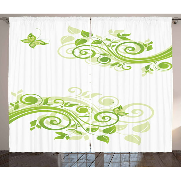 Green Curtains 2 Panels Set Fl, Apple Green Curtains