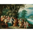 thumbnail image 2 of Louis de Caullery 18x15 Gold Ornate Wood Frame and Double Matted Museum Art Print Titled - The Holy Family with Music-Making Angels in a Landscape, 2 of 4