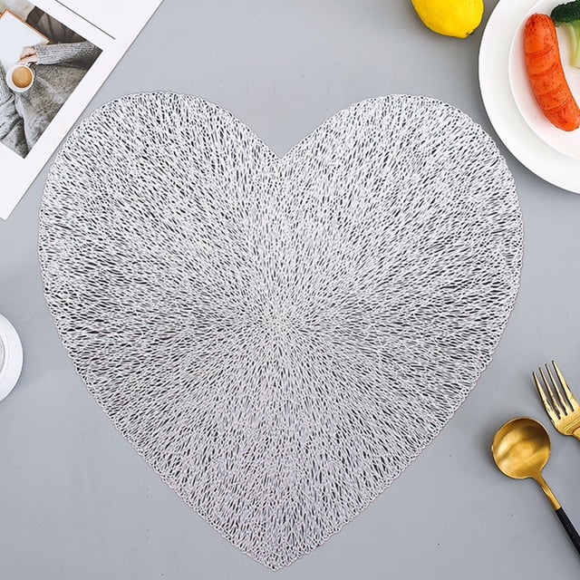 Pvc Placemats Silver PVC Heat Insulating Placemat Non-Slip Hollow Western Dinner Mat for Household Use(1-Piece) Rkxzt