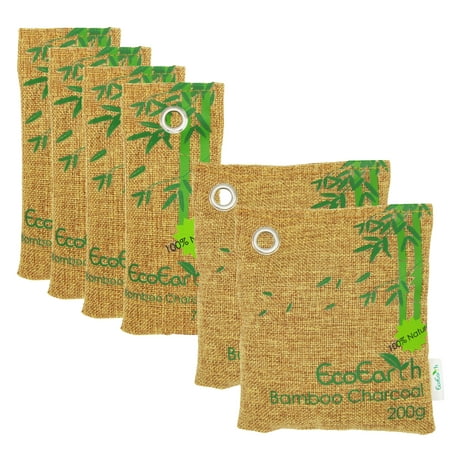 ECOEARTH Value 6-Pack Activated Bamboo Charcoal Deodorizer Bag (2x200g, 4x75g), All Natural Air Purifying Bags, Odor Neutralizer for Car, Shoes, Home, Kitchen,