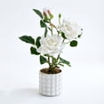 thumbnail image 2 of Artificial Potted Rose Bonsai Lifelike Silk Flowers Faux Plant for Home Decor Maintenance Free Plastic Flowers Realistic, White, Ccwuwei, 2 of 6