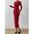 thumbnail image 4 of PRETTYGARDEN Women Semi Formal Midi Dresses Long Sleeve Bodycon Tie Waist Slit Wedding Guest Cocktail Fall Fashion Dress, 4 of 10