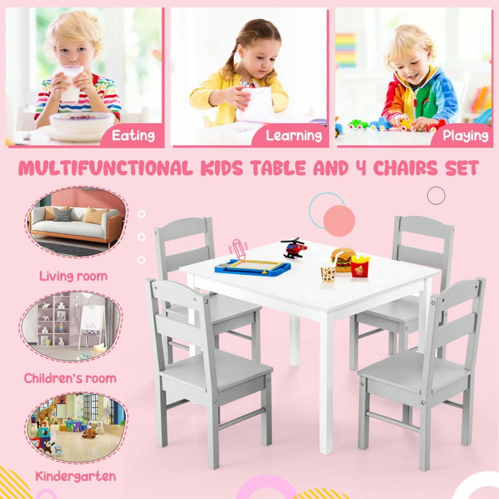 Canddidliike Kids 5 Pieces Table and Chair Set Wooden Children Activity Playroom Furniture Gift-White, Kids Table for Arts & Crafts, Snack Time, Homeschooling, Homework