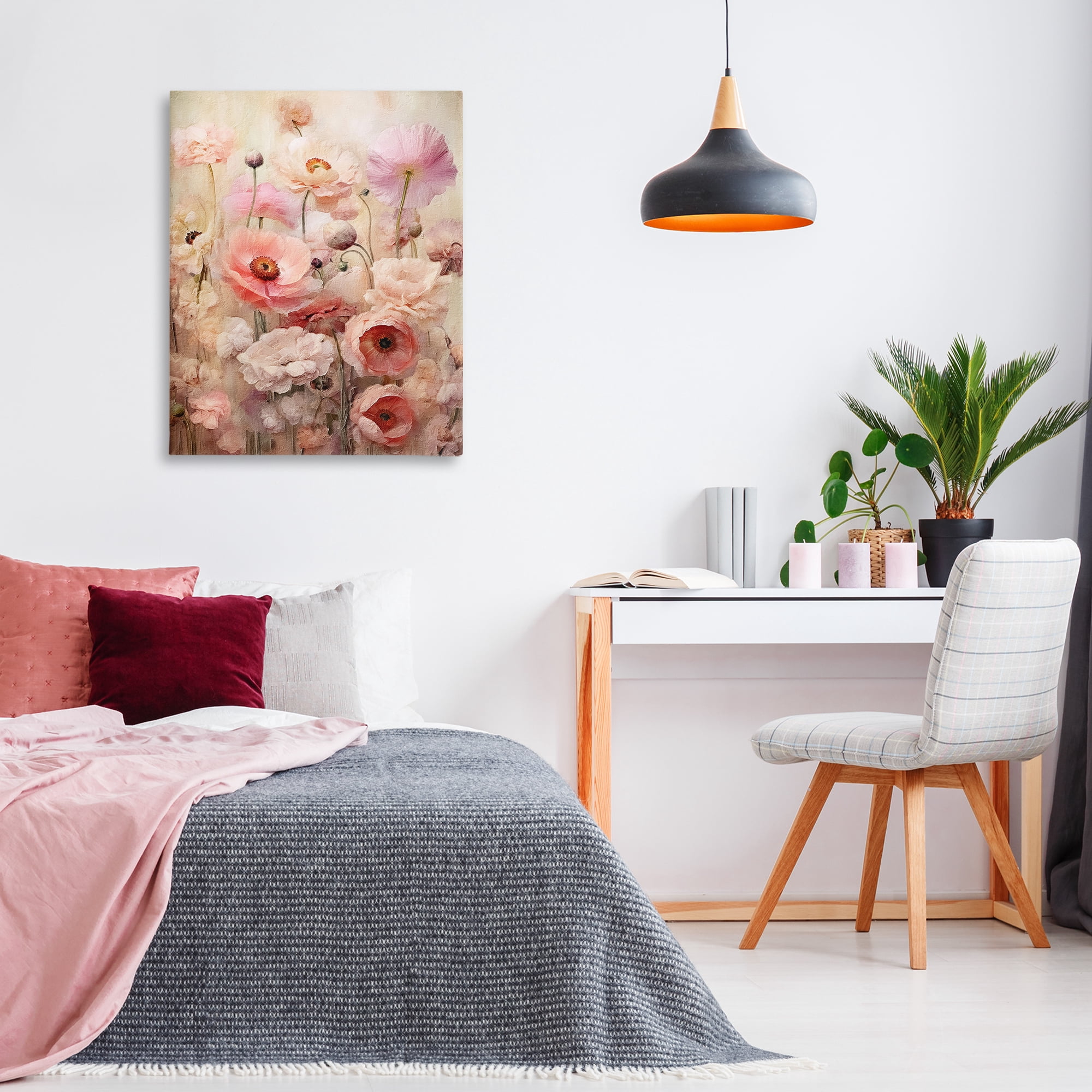 Stupell Industries Pink Flower Garden Botanical & Floral Painting Gallery Wrapped Canvas Art Print Wall Art, 30 x 40