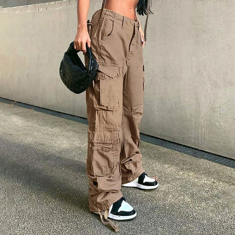 Active Wear Outfits For Women，Women's High Waist Casual Workout Wide Leg  Cargo Pants With Pockets Button Fashion Stretch Leggings Gym  Sweatpants，Going Out Pants For Women 