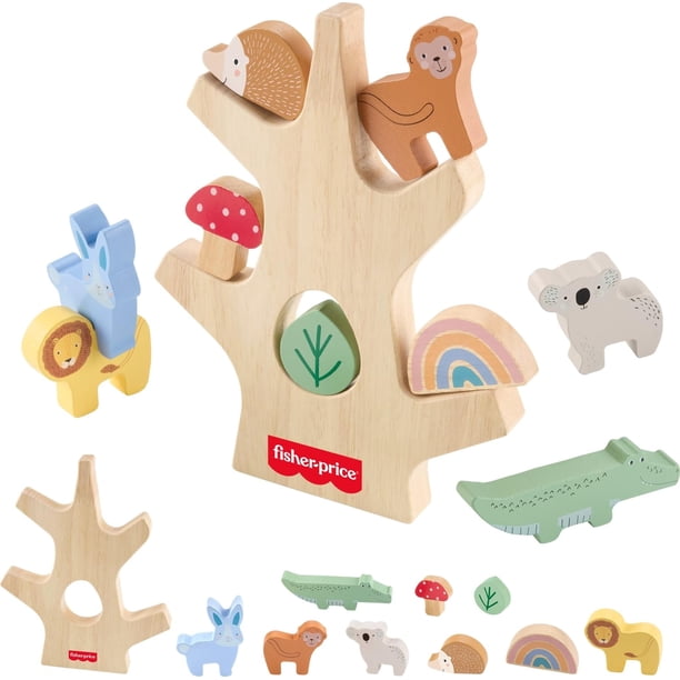 Juego de Apilamiento de Madera Fisher-Price Árbol de Equilibrio, 10 piezas, para más de 3 años