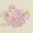 thumbnail image 2 of Infant Baby Girl Boy Rompers Newborn Long Sleeve Jumpsuits Bodysuits with Headband Set, 2 of 7