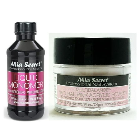 Mia Secret Liquid Monomer 4 oz and NATURAL PINK Powder 0.25 oz