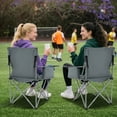 thumbnail image 4 of Gymax 2PCS Oversized Camping Chairs Heavy Duty Outdoor Folding Chair w/Cooler Pouch Gray, 4 of 10