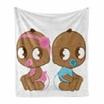 thumbnail image 1 of Gender Reveal Soft Flannel Fleece Throw Blanket, American Baby Girl Boy in Diaper Kids Print, Cozy Plush for Indoor and Outdoor Use, 50" x 60", Pale Brown Sky Blue, by Ambesonne, 1 of 6