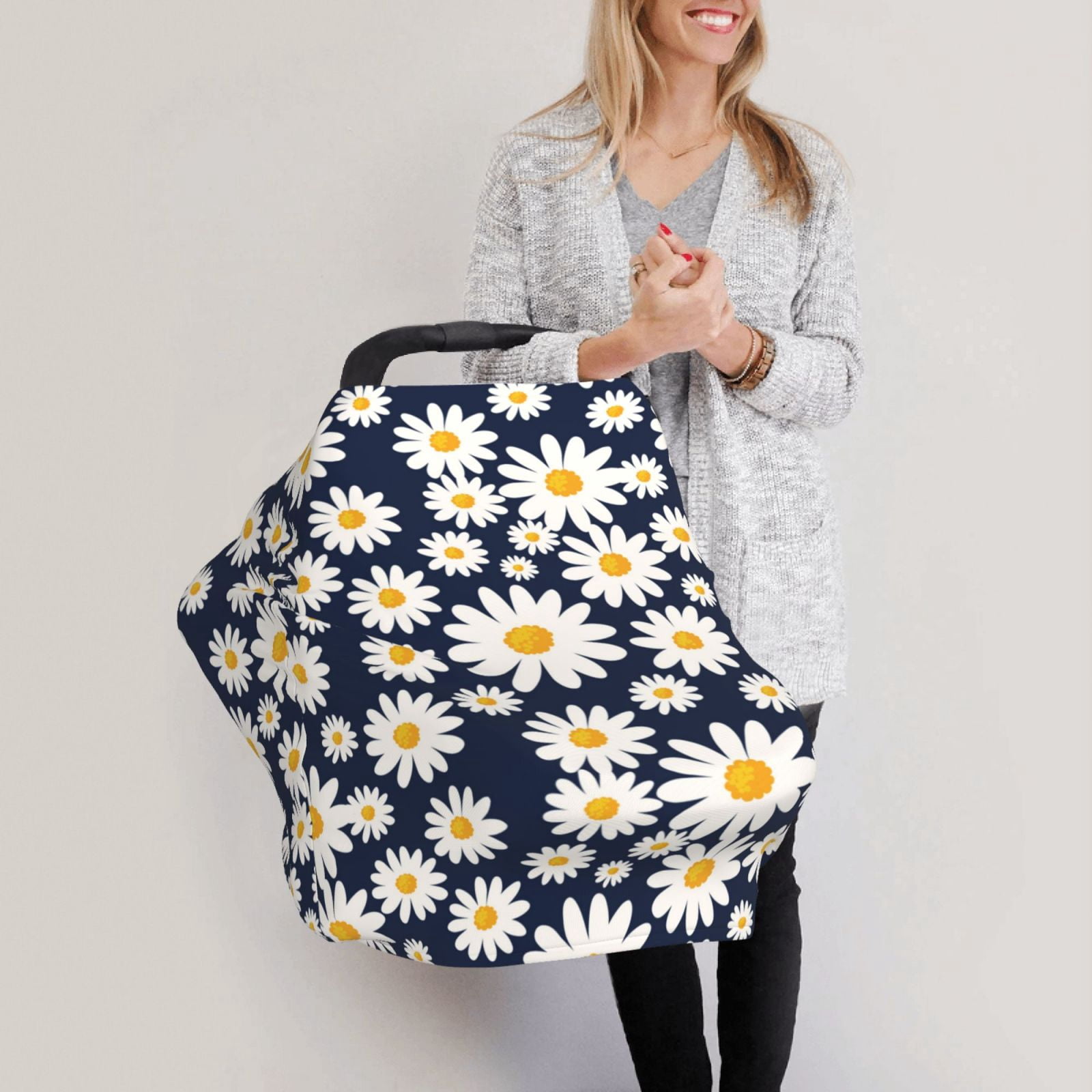 Fotbe Daisy Floral Pattern Car Seat Covers for Babies, Nursing Breastfeeding Cover Infant Carseat Canopy, Soft Stretchy Carrier Cover
