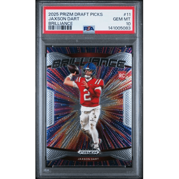 Graded 2025 Panini Prizm Draft Picks Jaxson Dart #11 Brilliance Rookie RC Football Card PSA 10 Gem Mint