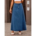 thumbnail image 4 of Womens Denim Midi Skirt High Waist Vintage Button Detail Color Block Woven Fabric Non Stretch Lightweight Summer Spring Autumn Blue Shades, 4 of 8