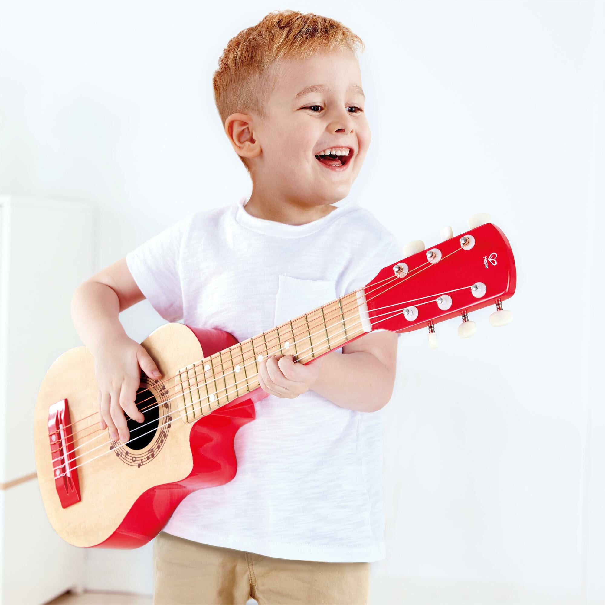 Hape First Musical Guitar: Red Flame - Kid's Wooden Instrument, 26"