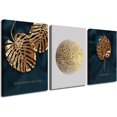 thumbnail image 1 of Gold and Blue Abstract Minimalist Geometry Boho Wall Art 3 Pieces Modern Stretched and Framed Gold Leaf Canvas Prints for Living Room Wall Decor Home Offcie Bedroom Bathroom Decor 12"x16"x3, 1 of 6