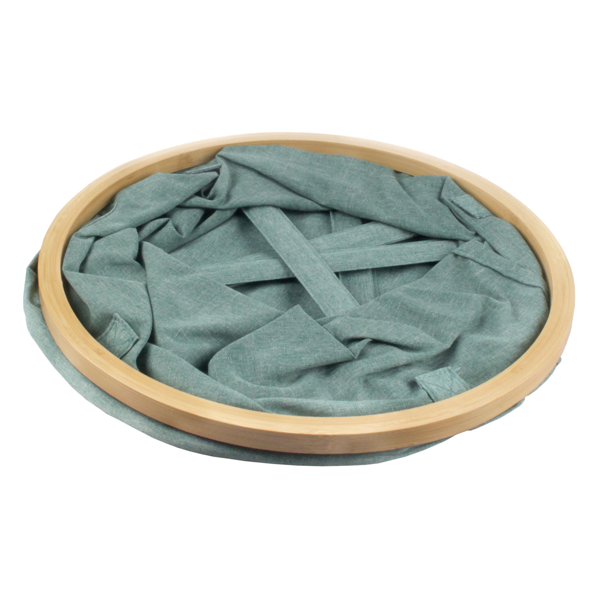 Foldable Bamboo Laundry Hamper without Lid - Decor Essentials for Any Room - Medium - Circular - Green