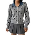 thumbnail image 4 of Endives Cardigan Sweaters for Women Denim Collar Button-Front Ribbed Knit Cardigan Sweater Long Sleeve Casual Fall Top S, 4 of 6