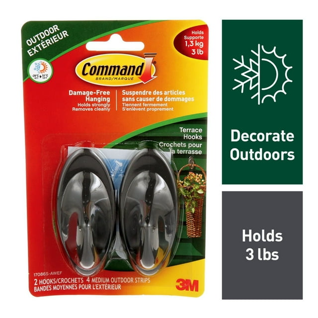 Command™ Outdoor Terrace Hooks 17086S-AWC, Medium
