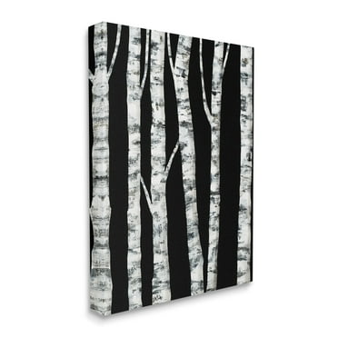 Stupell Industries Black White Modern Birch Trees Dark Forest,24 x 30,Designed by Ruth Fromstein