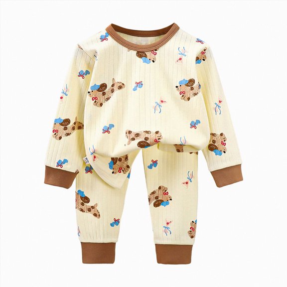 Paguaki Boys Pajamas Long Sleeve Set Boys Basic Print Pajama Set Snug Long Sleeve Sleepwear