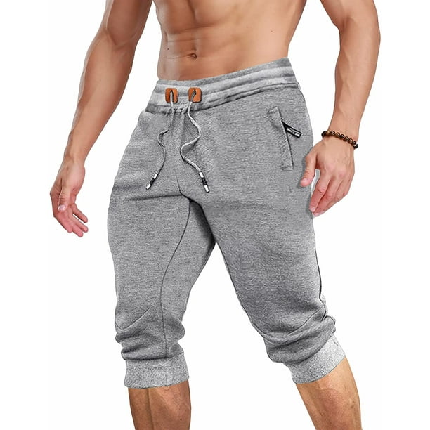 Men's 3/4 Jogger Capri Pants with Zipper Pockets Knee Length Running  Training Workout Shorts 