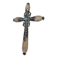 thumbnail image 3 of Western Fleur De Lis Floral Tooled Silver Scroll Filigree Turquoise Wall Cross, 3 of 8