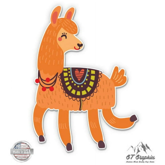 Cute Llama Orange - 3" Vinyl Sticker - For Car Laptop I-Pad Phone Helmet Hard Hat - Waterproof Decal
