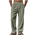 thumbnail image 2 of Ndbuld Men's Straight-Fit Casual Stretch Chino Pant Men's And Linen Elastic Waist Blended Breathable Comfortable Soft Beach Casual Trousers Full Length Pants Savings Up to 30% off,Green,L, 2 of 7