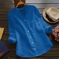 thumbnail image 3 of Guiexla Women Spring Autumn Shirt Top Solid Color Loose Fit Breathable Fabric V-Neck Long Sleeves Single-breasted Casual Top Streetwear, 3 of 7