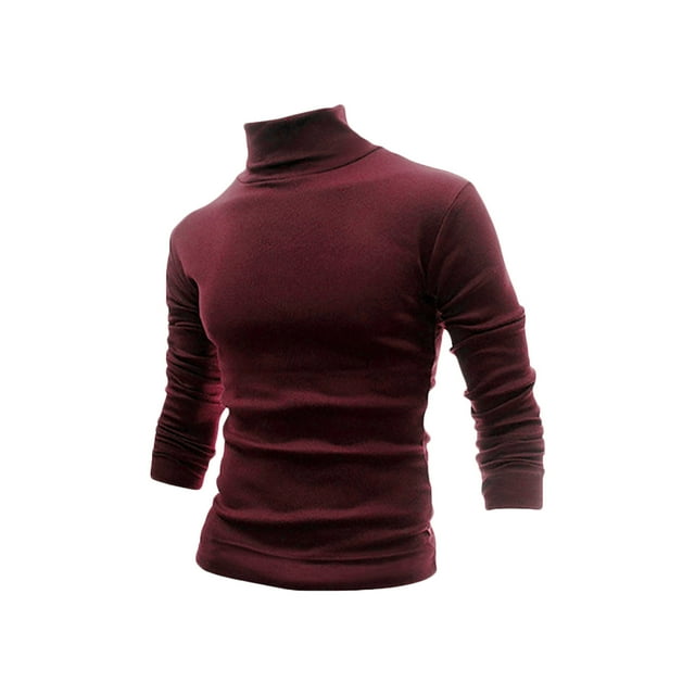 Penkiiy Chandail à Col Roulé Basique pour Homme à Manches Longues Uni Décontracté en Tricot T-Shirt Chandail Hauts TP Bordeaux