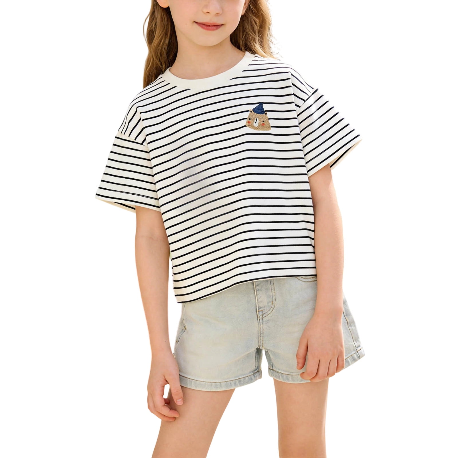 Babcutegg Kids Printed Short-Sleeve Round-Neck Top &ndash; Lightweight Summer Shirt with Embroidered Floral Design and Breathable Cotton Blend Fabric White Size 5