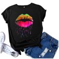 thumbnail image 3 of Pntutb moda mujer Casual colorido labio estampado manga corta cuello redondo camiseta blusas tops Pntutb Pntutb-3013, 3 of 4