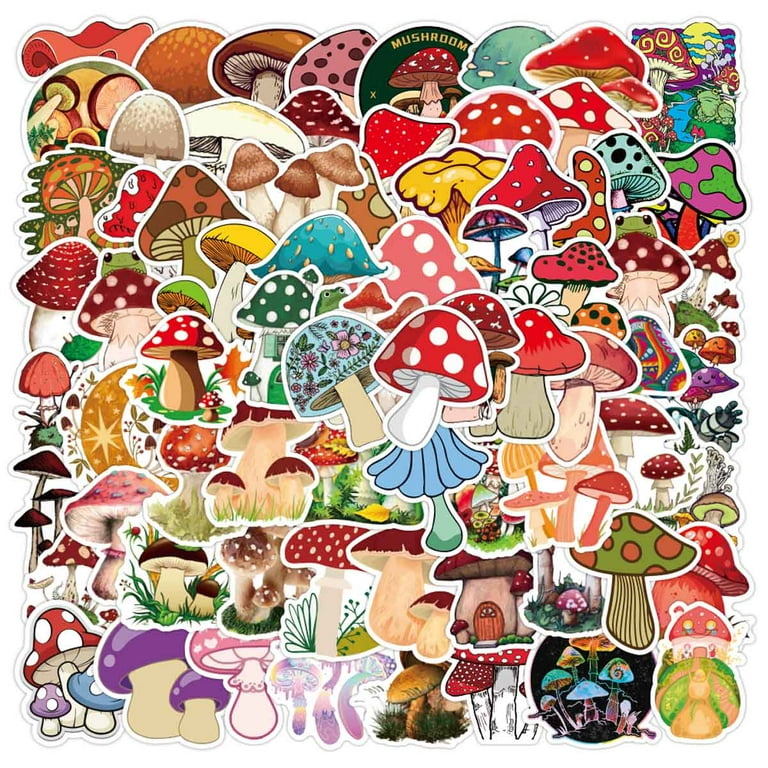 60PCS Cute Cartoon Mushroom Stickers Cottagecore Stickers Mushrooms Decor  Vinyl Waterproof Stickers for Water  Bottle,Computer,Laptop,Phone,Luggage,Notebook