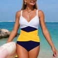 thumbnail image 5 of Ladies Swimsuits, Swim Dress Women, Womens Bathing Suits, One Piece Swimsuit Women, Womens Cami Swimsuits Color Block Twist Front V Neck One Piece Bathing Suits Tummy Control Swimwear, Yellow L, 5 of 6