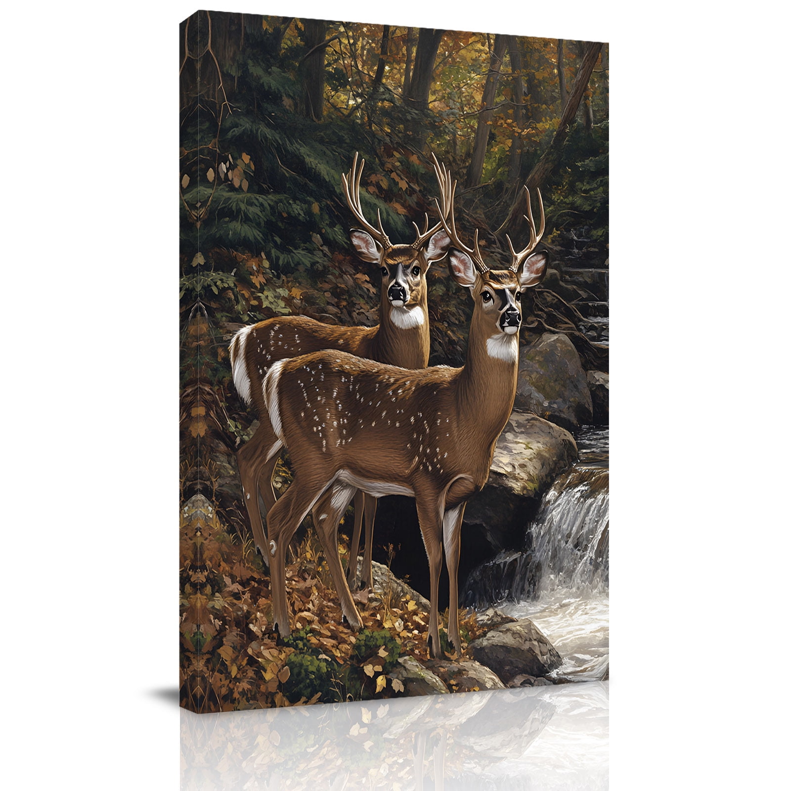 Canvas Wall Art Forest Deer Framed Canvas Prints for Living Room Bedroom Farmhouse Vintage River Elk Extra Large Gallery Wrapped Wall Decor for Home Office Gifts 24 x36 Ship Next Day