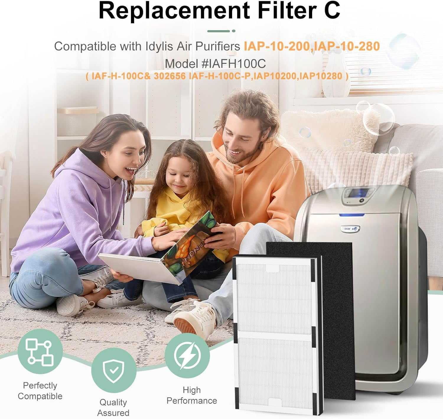 IAF-H-100C Replacement Filter, Compatible with IAP-10-200, IAP-10-280 Air Purifiers, 2 H13 True HEPA Filters + 4 Activated Carbon Pre-filters