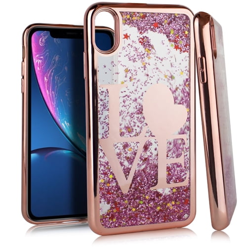For iPhone XR Case Shockproof Hybrid Liquid Protective Glitter Bling