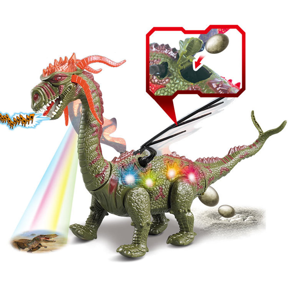 Electric Dinosaur Toy Projection Lay Eggs Real Sounds Colorful Lights Kids Gift 