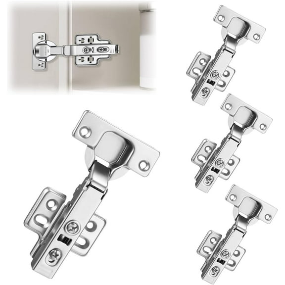 4PCS Cabinet Door Hinges Frameless Full Overlay Soft Close Hinge Satin Nickel Speed Control 3D Adjustment for Kitchen Cabinets Wardrobes