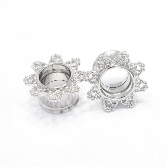 Pair of Ear Piercing Tunnels - Tribal Hearts Filigree Double Flare