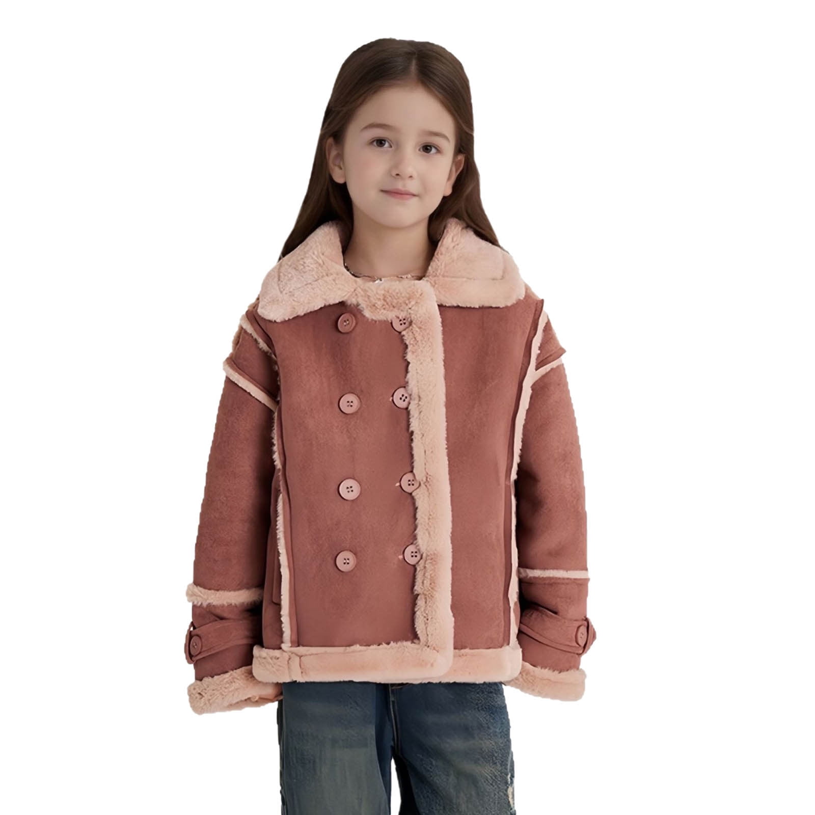 Girls Winter Faux Leather Jacket Long Sleeve Zip up Lapel Fleece Lined Thick Warm Coat Fall Trendy Kids Jackets (5 Years, Brown)