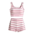 thumbnail image 3 of GILIGEGE Women's Y2K Colorblock Cute Rainbow Striped 2 Piece Set Activewear Sets Ultra Sleeveless Crew Neck Tank Crop Top High Waisted Bodycon Shorts Athletic Workout Going Out Summer Outfits Pink XL, 3 of 4