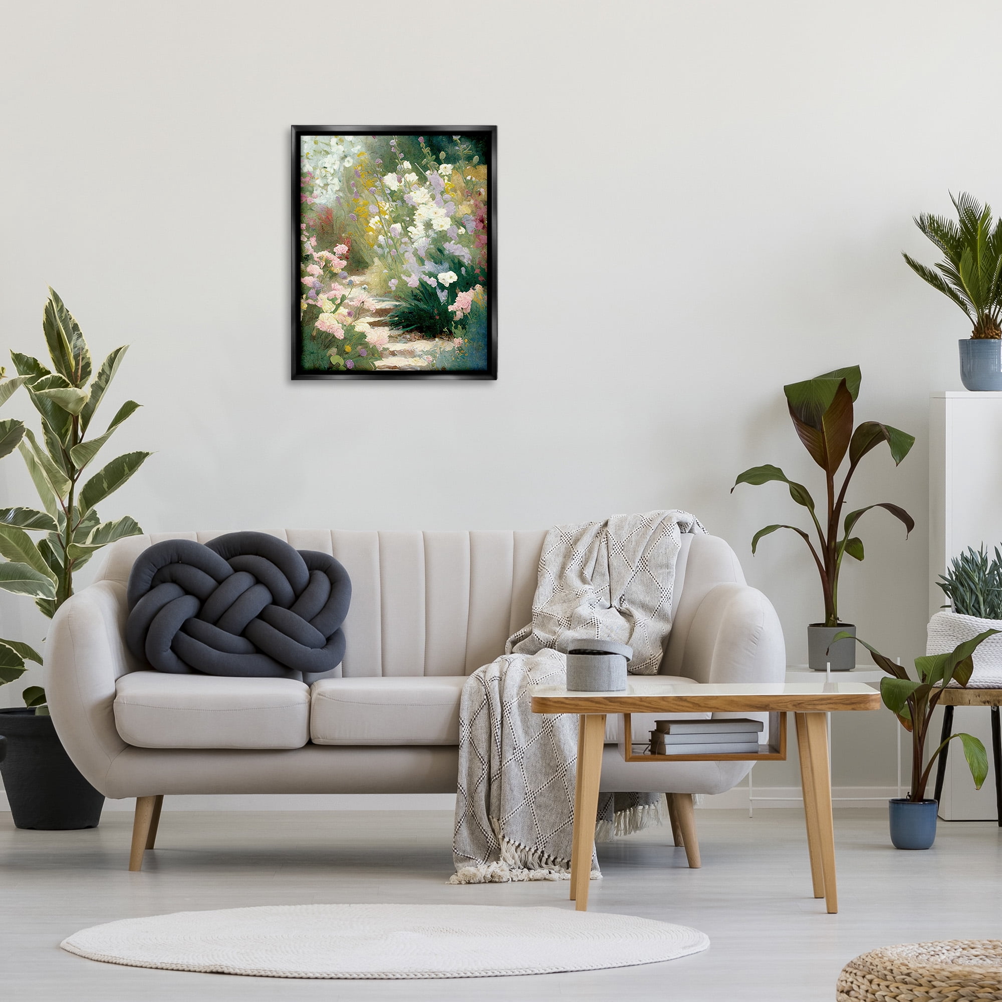 Stupell Industries Garden Flower Path Botanical & Floral Painting Black Floater Framed Canvas Art Print Wall Art, 25 x 31