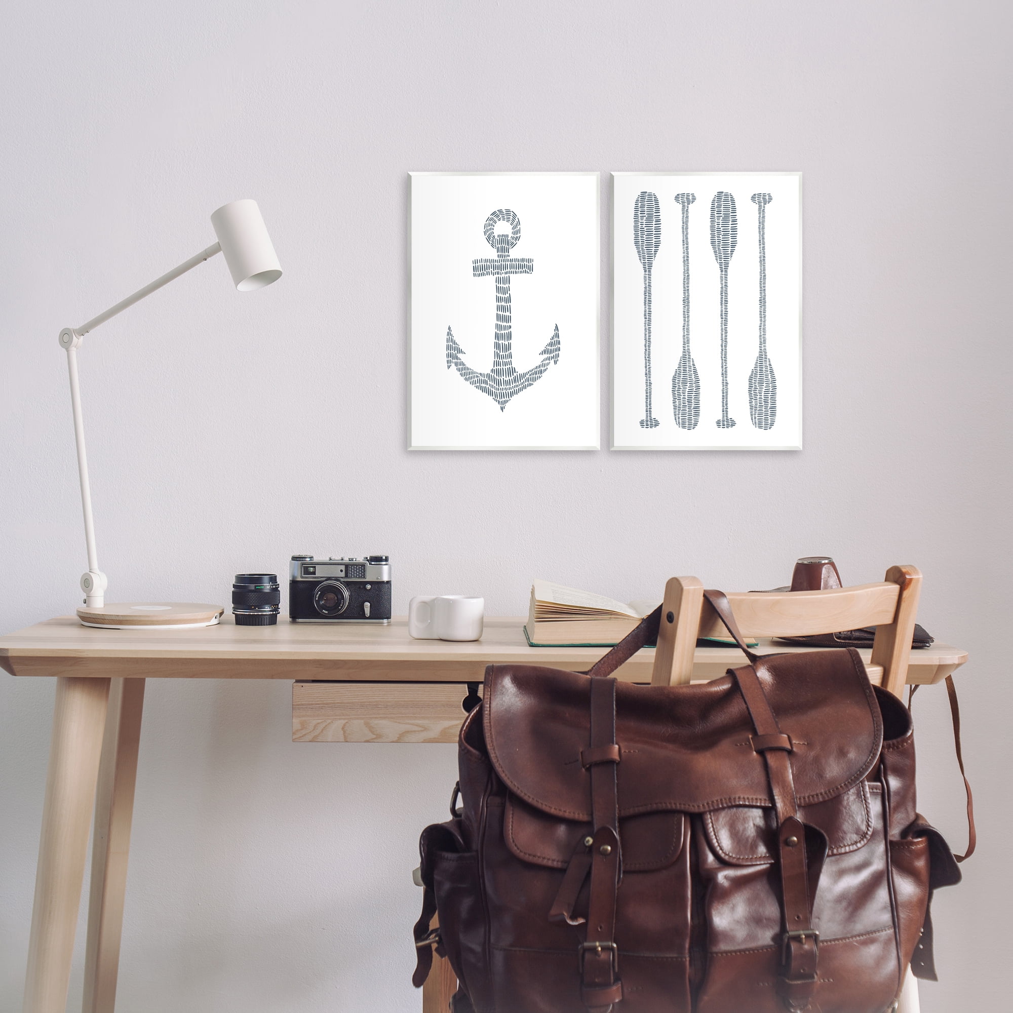Stupell Industries Simple Lines Nautical Anchor Oars Nautical & Beach Painting Unframed Art Print Wall Art, 11 x 14, Set of 2