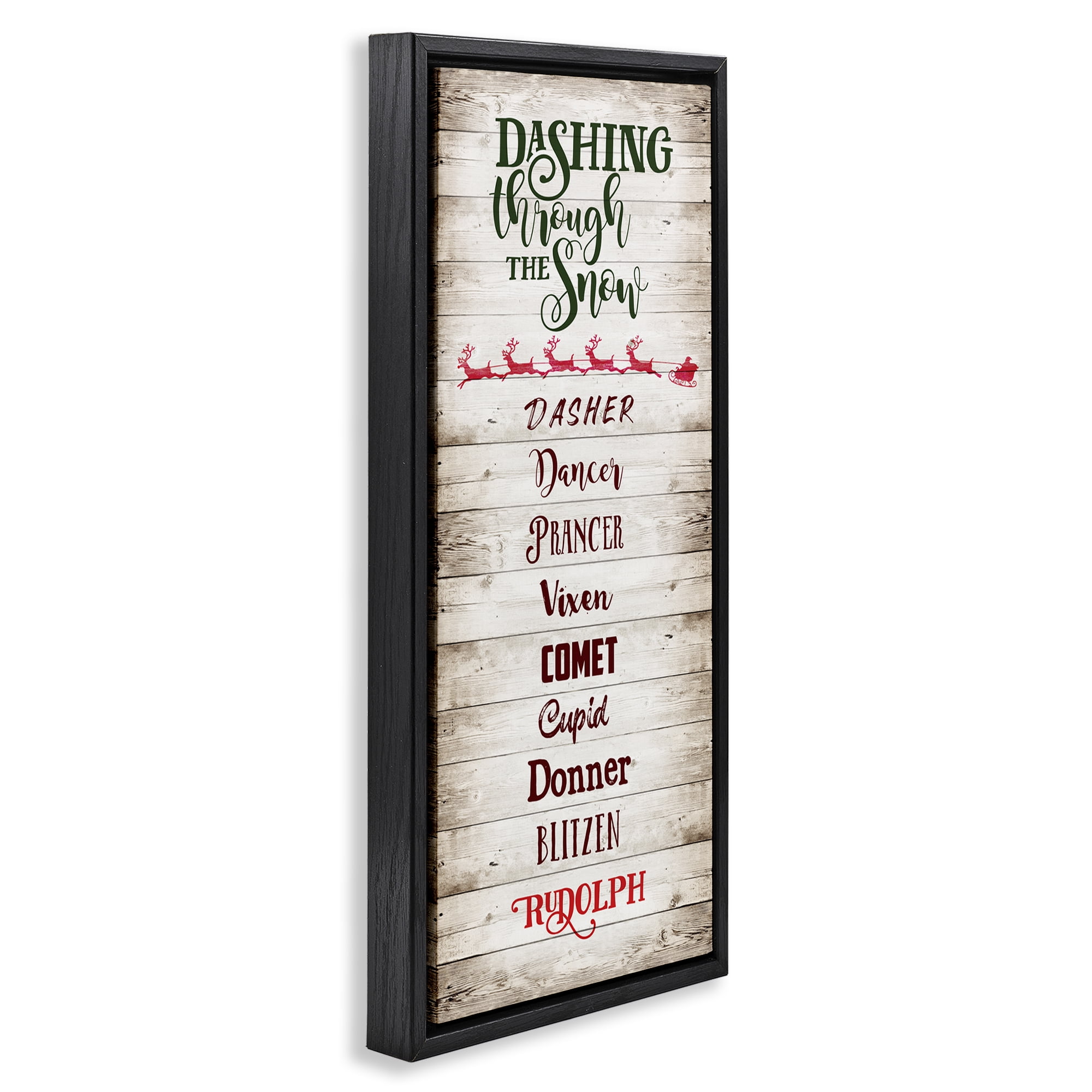 Stupell Industries Rustic Santa's Reindeer Holiday Painting Black Floater Framed Canvas Art Prints Wall Art, 11 x 25