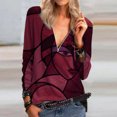 thumbnail image 2 of Camiseta de manga larga con cuello en V y cremallera suelta con estampado informal a la moda para mujer Pompotops  gfhjh11339, 2 of 5