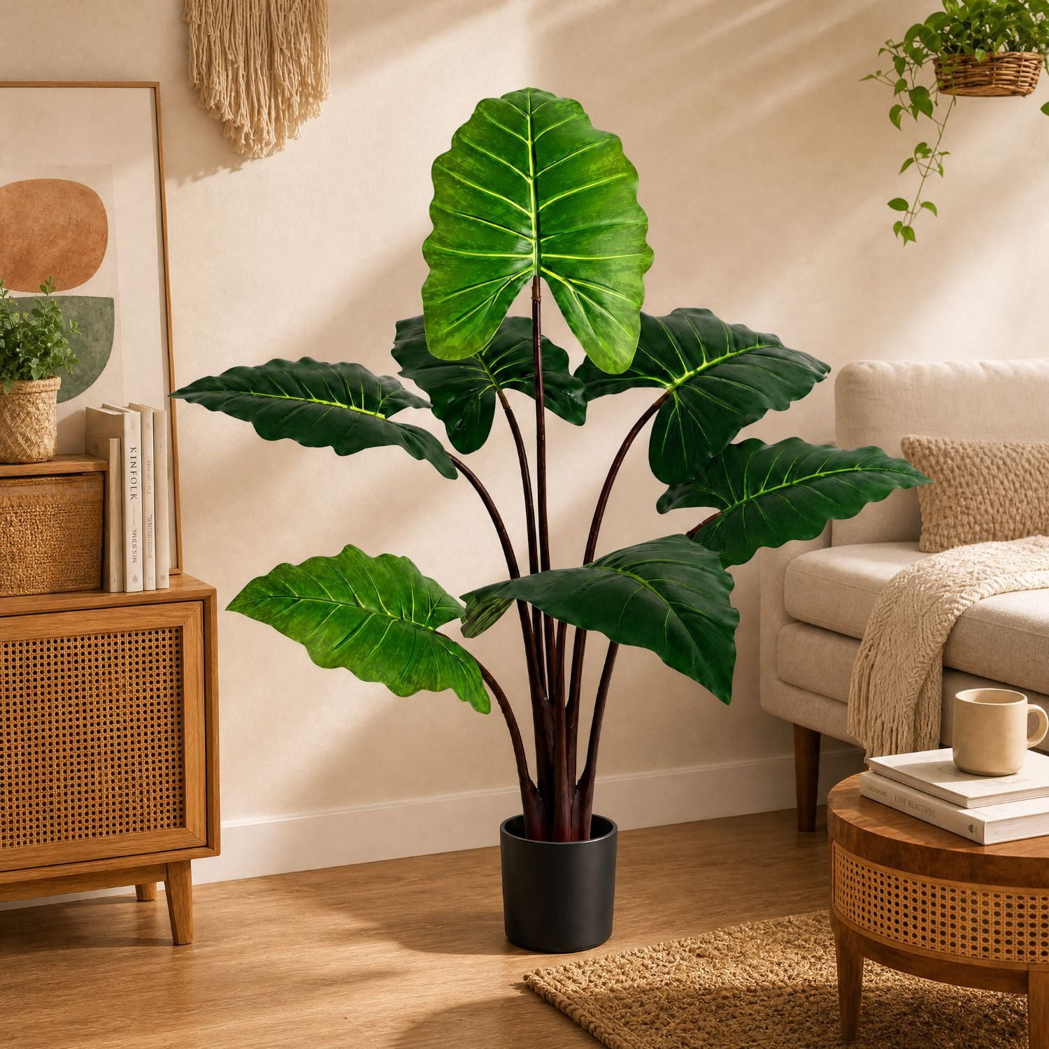 Easy4Home 3.8FT Artificial Plant Fake Caladium Plant Potted Indoor Faux Floor Plant for Home Office Decor, Green